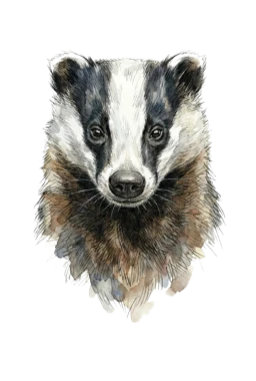 Watercolor face of Wilderness Badger