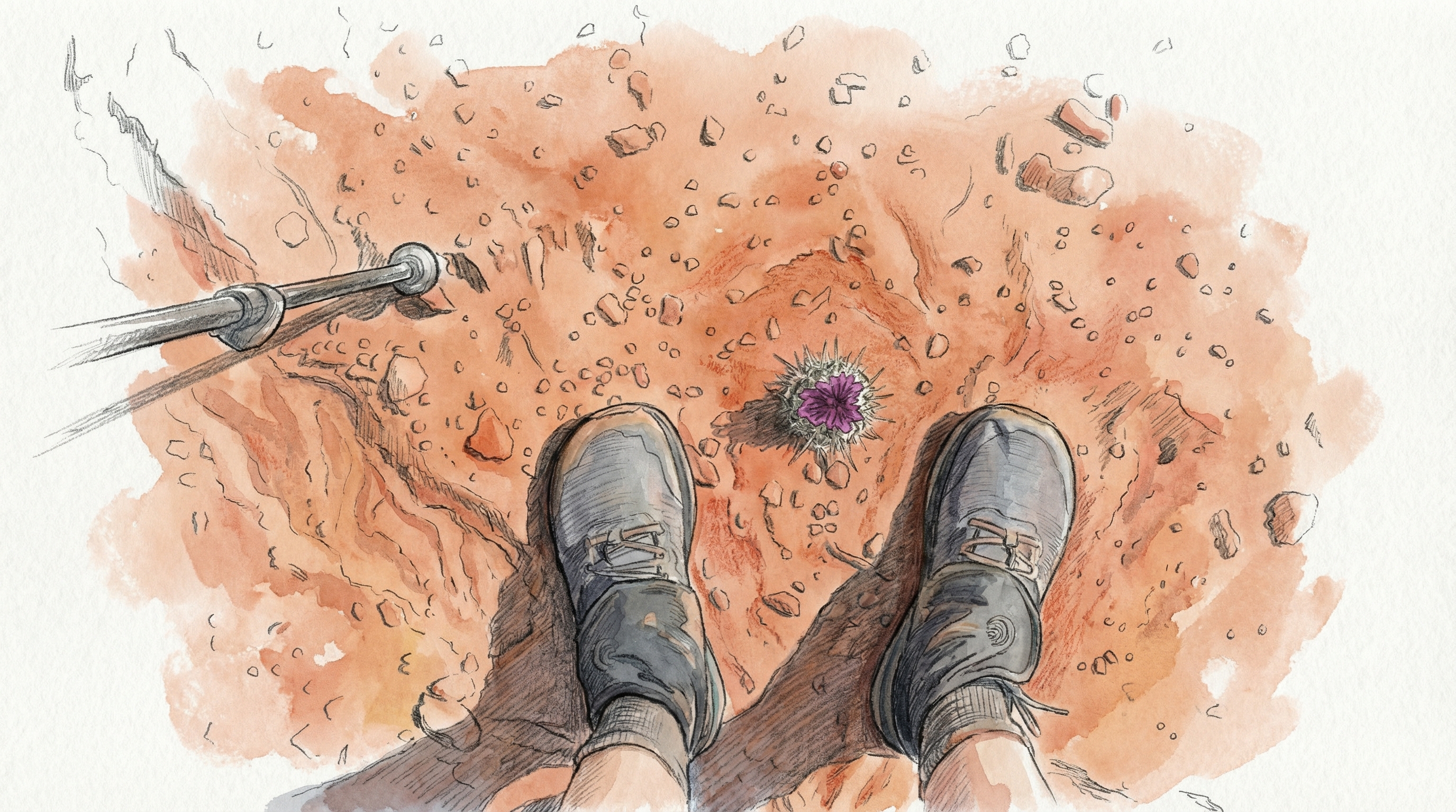 Hiking boots on dusty trail